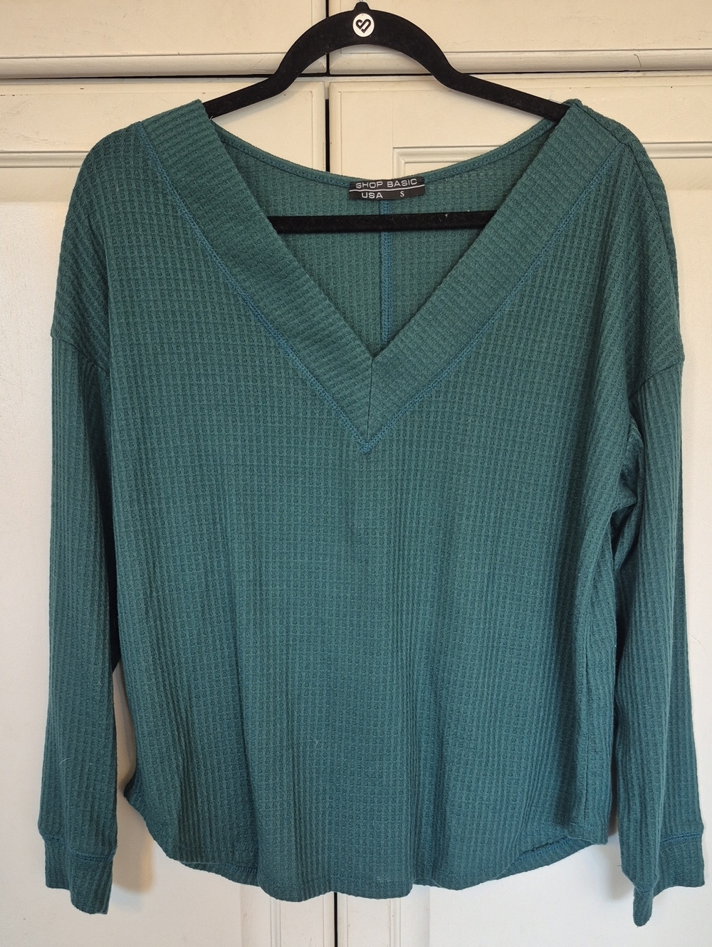 Shop Basic Teal Waffle Knit Long Sleeve Tee - USA